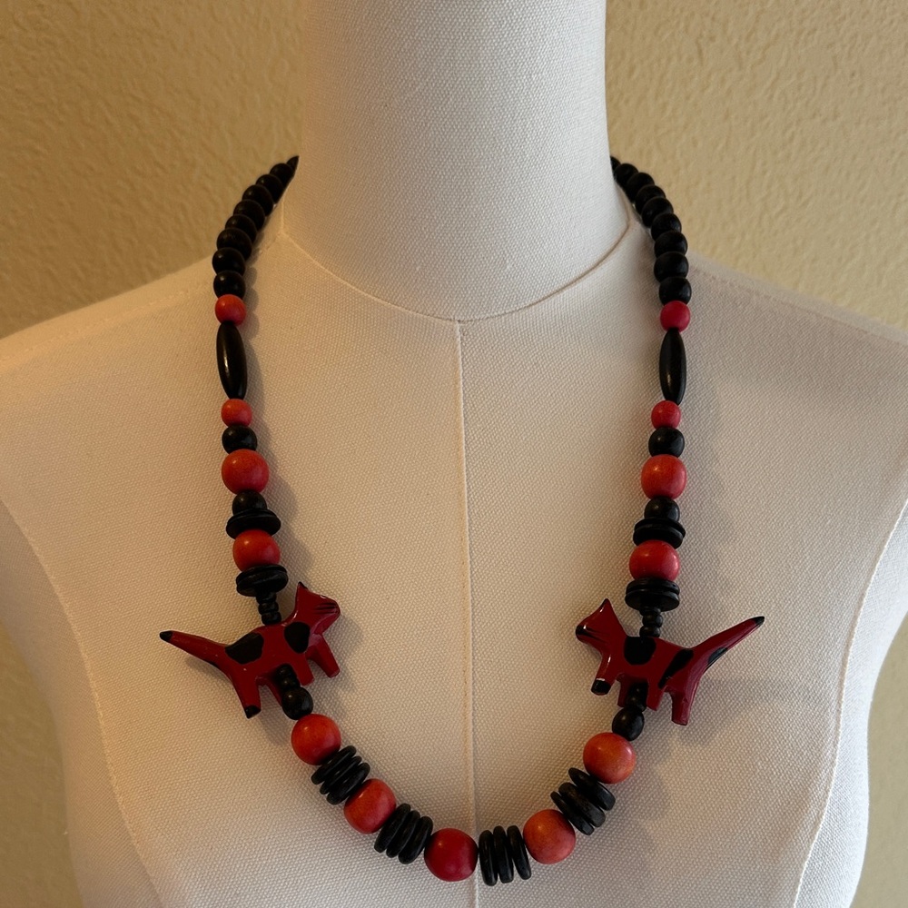 Red and Black Cat Bead Necklace